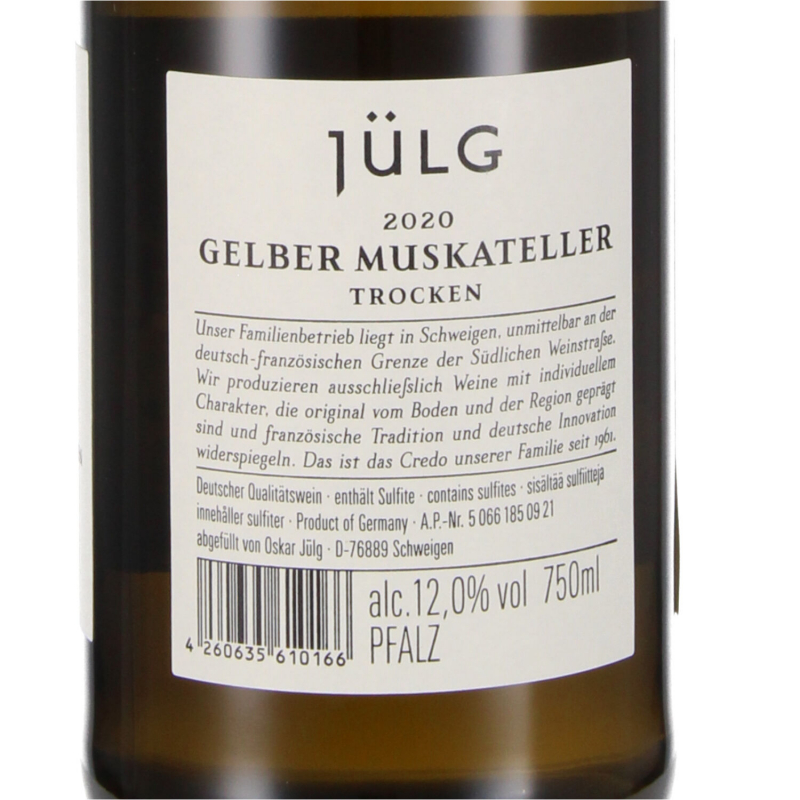 2020 Gelber Muskateller trocken, Jülg, Pfalz Weingut